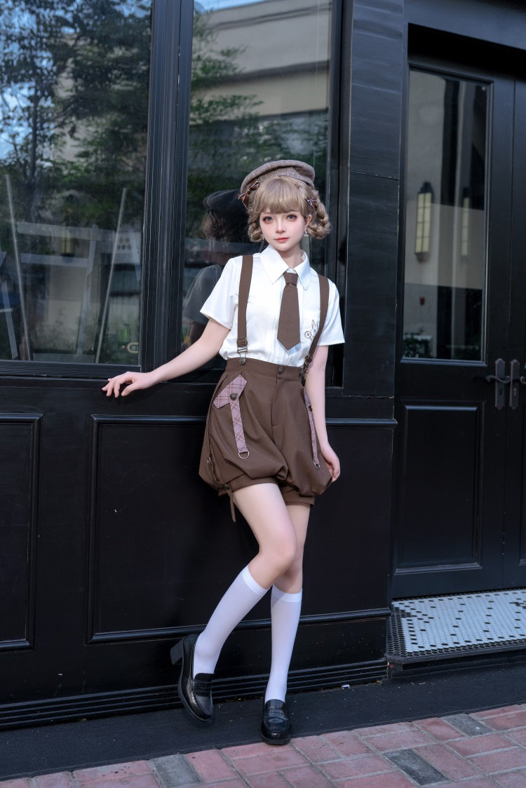 Letters from Unknown Star - Ouji Lolita Brown Short & Shirt Set - Innerwear