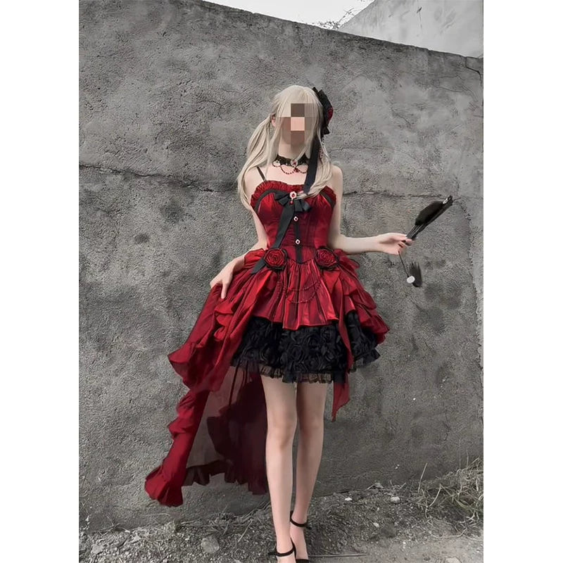Creamy - Red Rose Train - Red JSK Dress with a Long Train