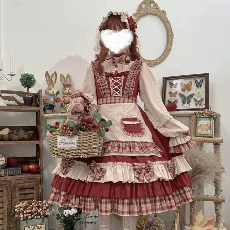 Tea Party - Berry Girl - Long-Sleeve One-Piece Dress with Layered Ruffles