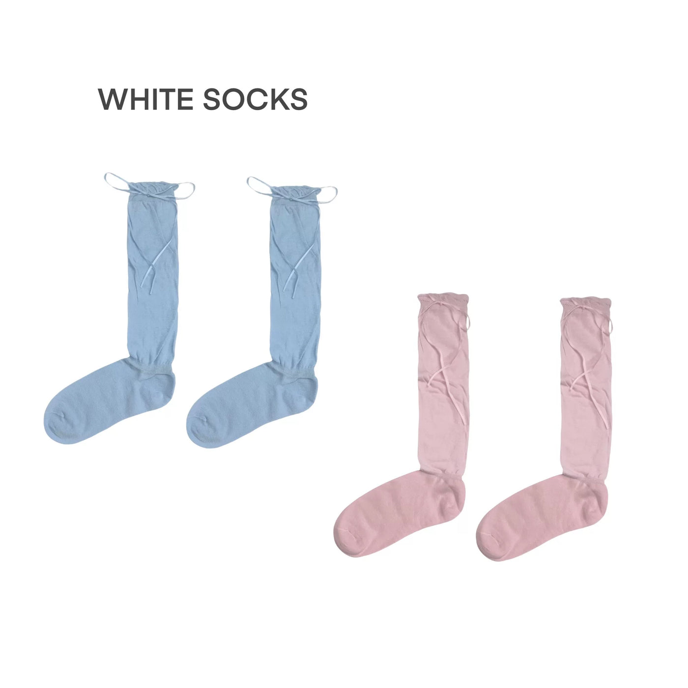 White Socks - Ballet Bow - Mid-Calf Scrunch Socks with Ribbon Ties