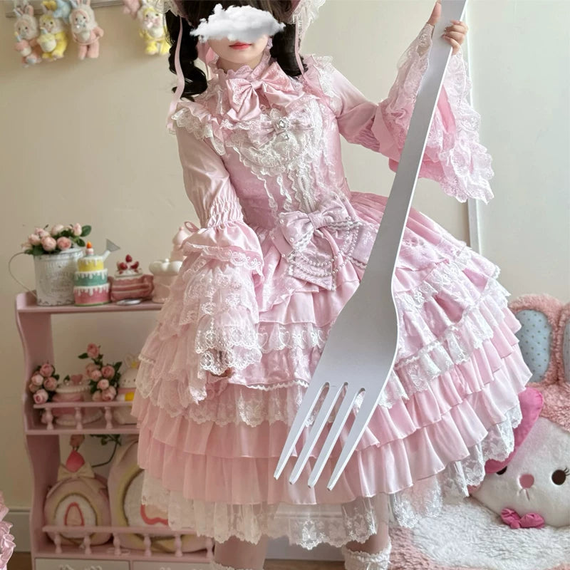 Lady Han Feather Bond Bridal JSK Dress by Lolita Fetch, showcasing elegant lace and feather details in a romantic style.