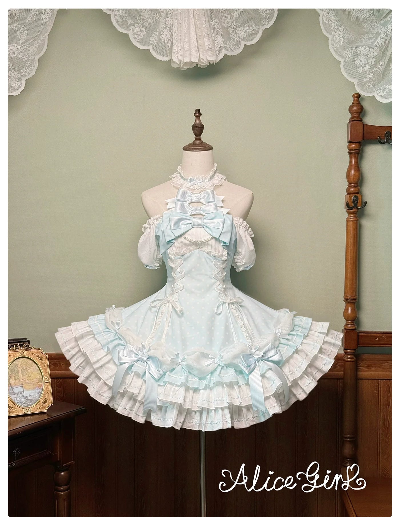Alice Girl - Old School Lolita Halter Neck OP - Dress, Polka Dot Accent OP Dress