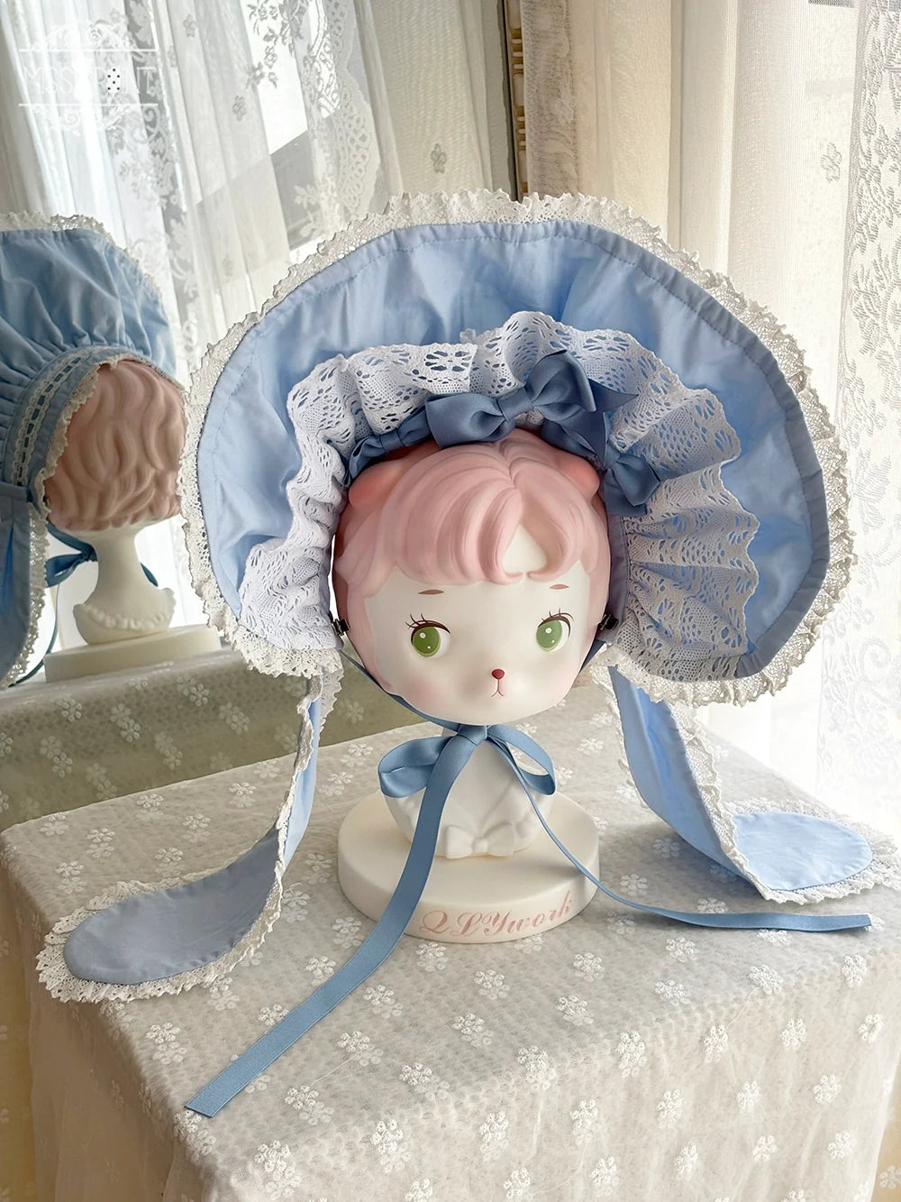 Vintage Petal Rabbit - Old School Lolita Headdress Suit With Bunny Ear A blue bunny ear BNT only