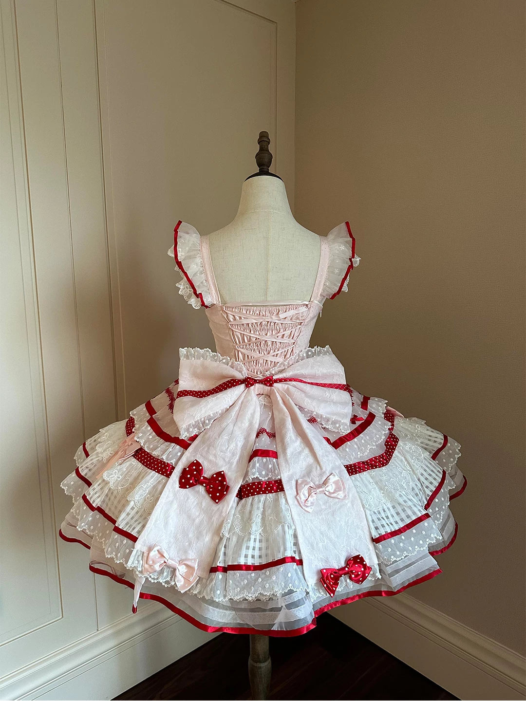 Creamy - Red Strawberry - White JSK Set with Trailing Bow