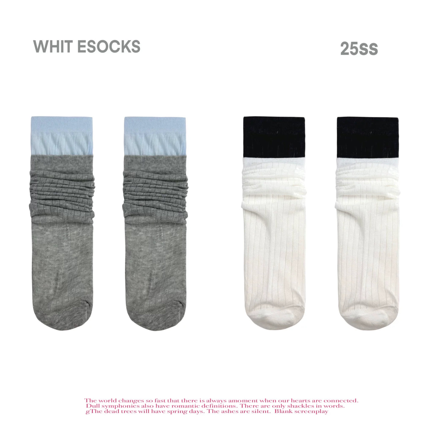 White Socks - Ballet Rib - Mid-Calf Socks with Double-Rib Contrast Cuffs