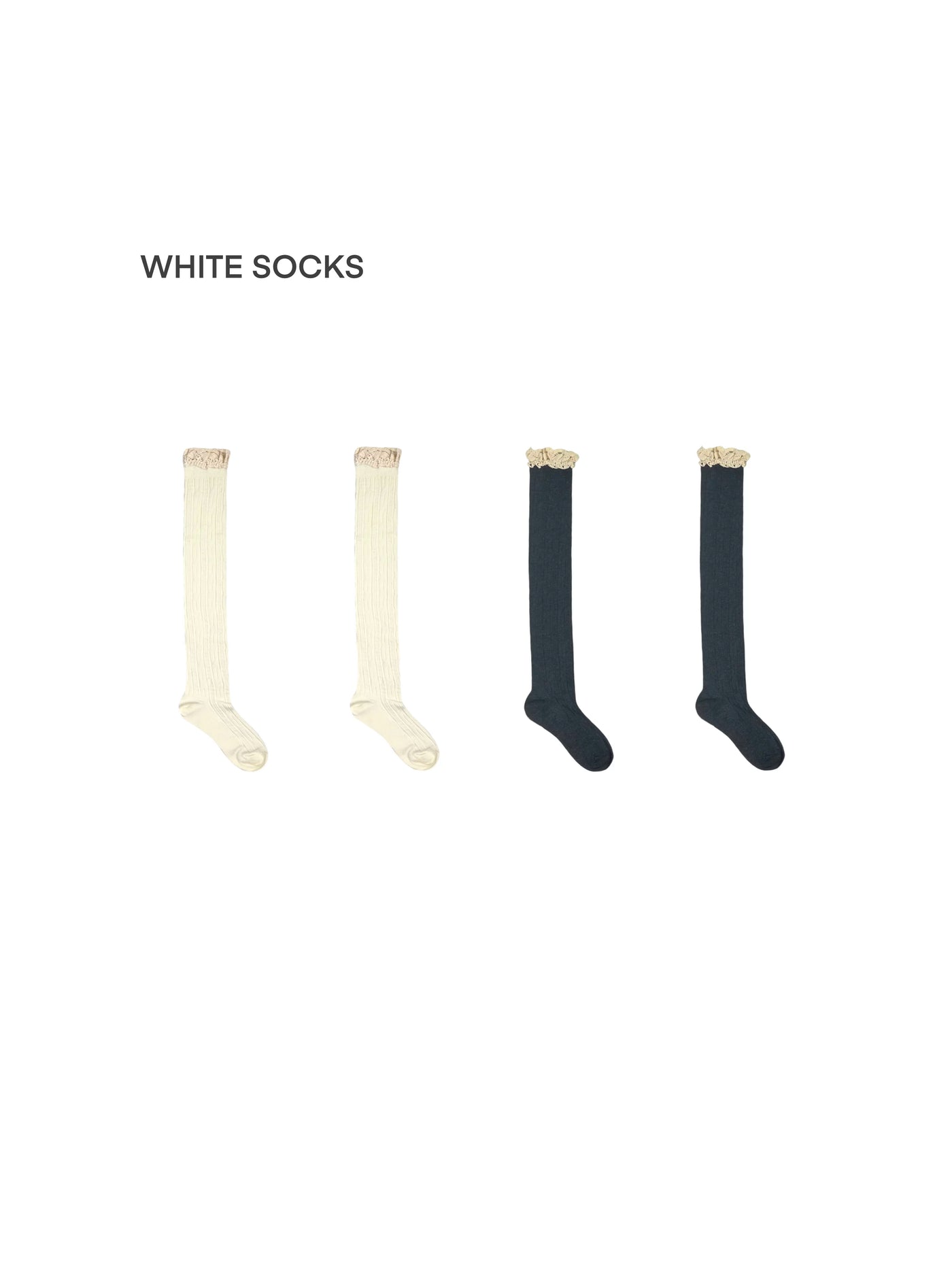 White Socks - Retro Lace Contrast - Over-the-Knee Socks with Lace Edging
