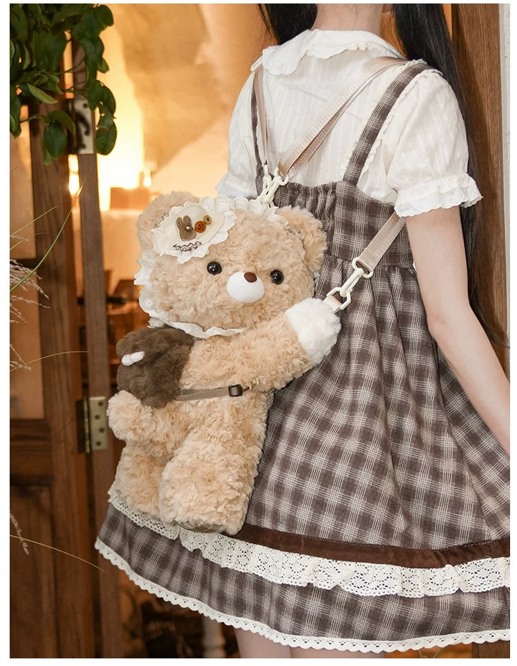 LambGuli - Little Bear Guli - Plush Bear Bag with a Lace Collar