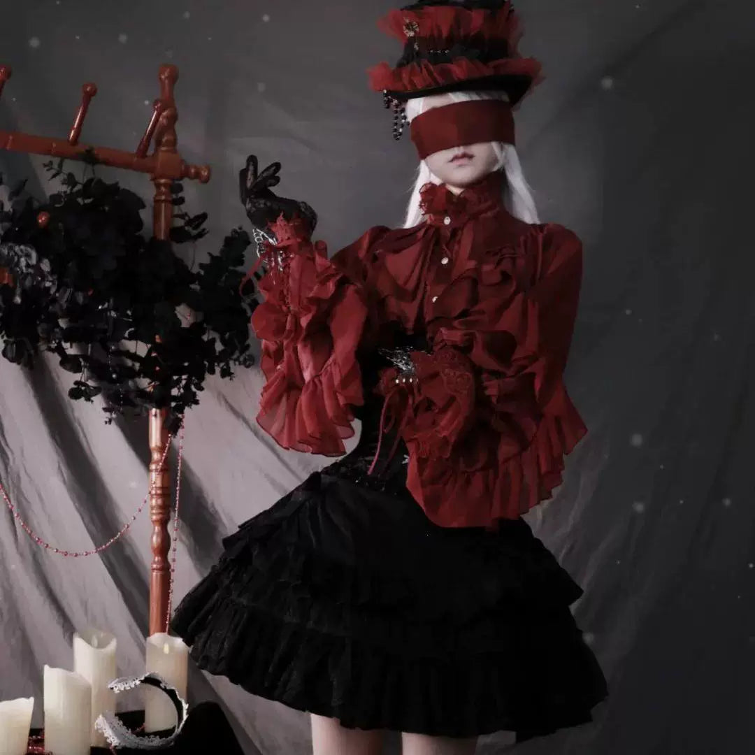 Sweetheart Dream Machine - Dragon Bone Cemetery - Long-Sleeve Blouse with Batwing Sleeves
