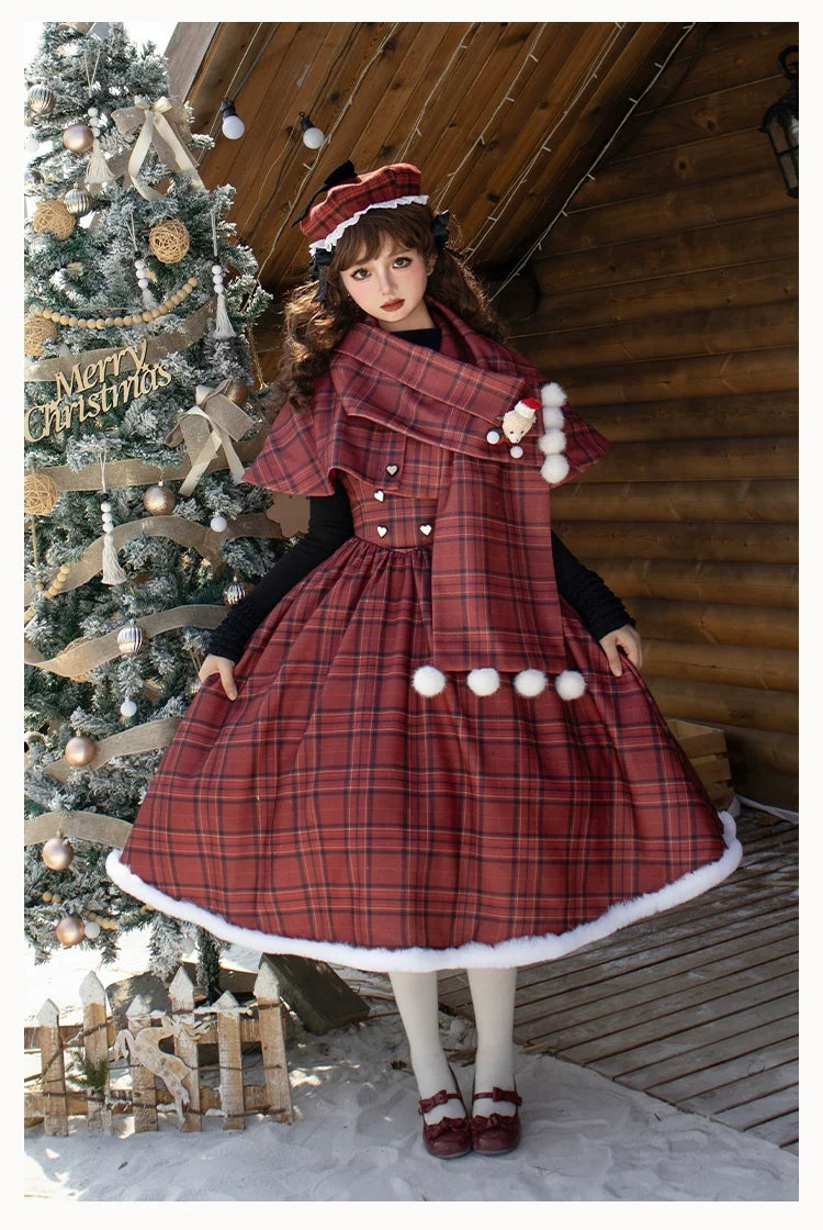 With PUJI - Wish Date - Twins Lolita Fishbone Bust-supporting JSK Winter Scarf-Cape