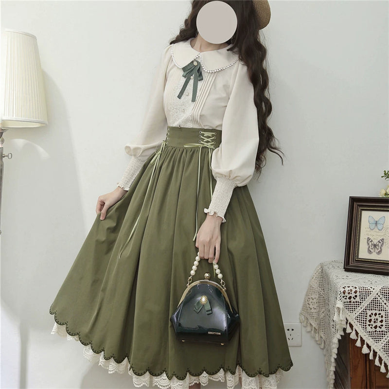 EESSILY - Countess's Autumn Outing - Embroidered Blouse and Skirt Set - detail view 11