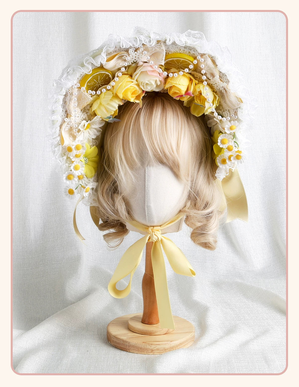 Stardust Rose - Autumn-Winter Dream - Lace-Trimmed Flat Hat with Ribbon Bows