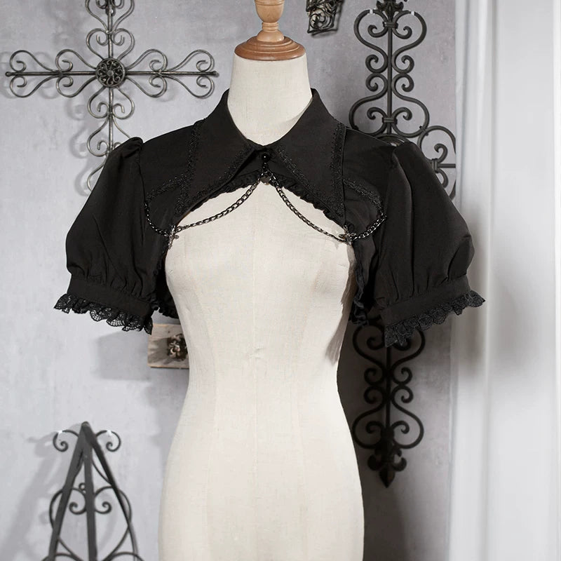 Leopard Cat Contract Cross Gothic coat by Lolita Fetch featuring puff sleeves and elegant design.