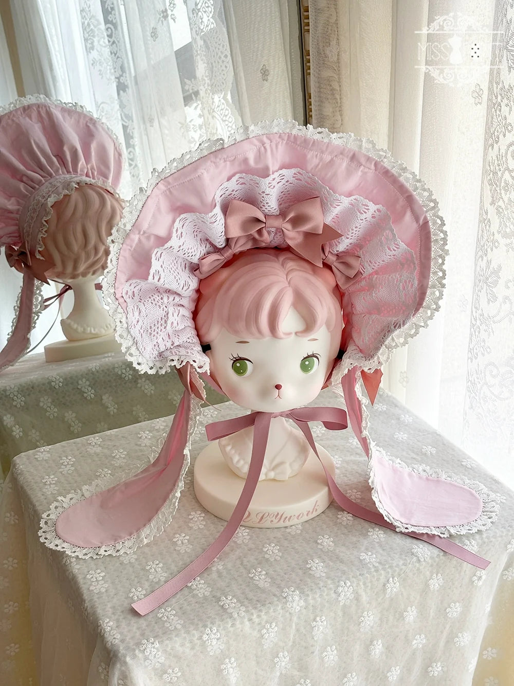 Vintage Petal Rabbit - Old School Lolita Headdress Suit With Bunny Ear A pink bunny ear BNT only