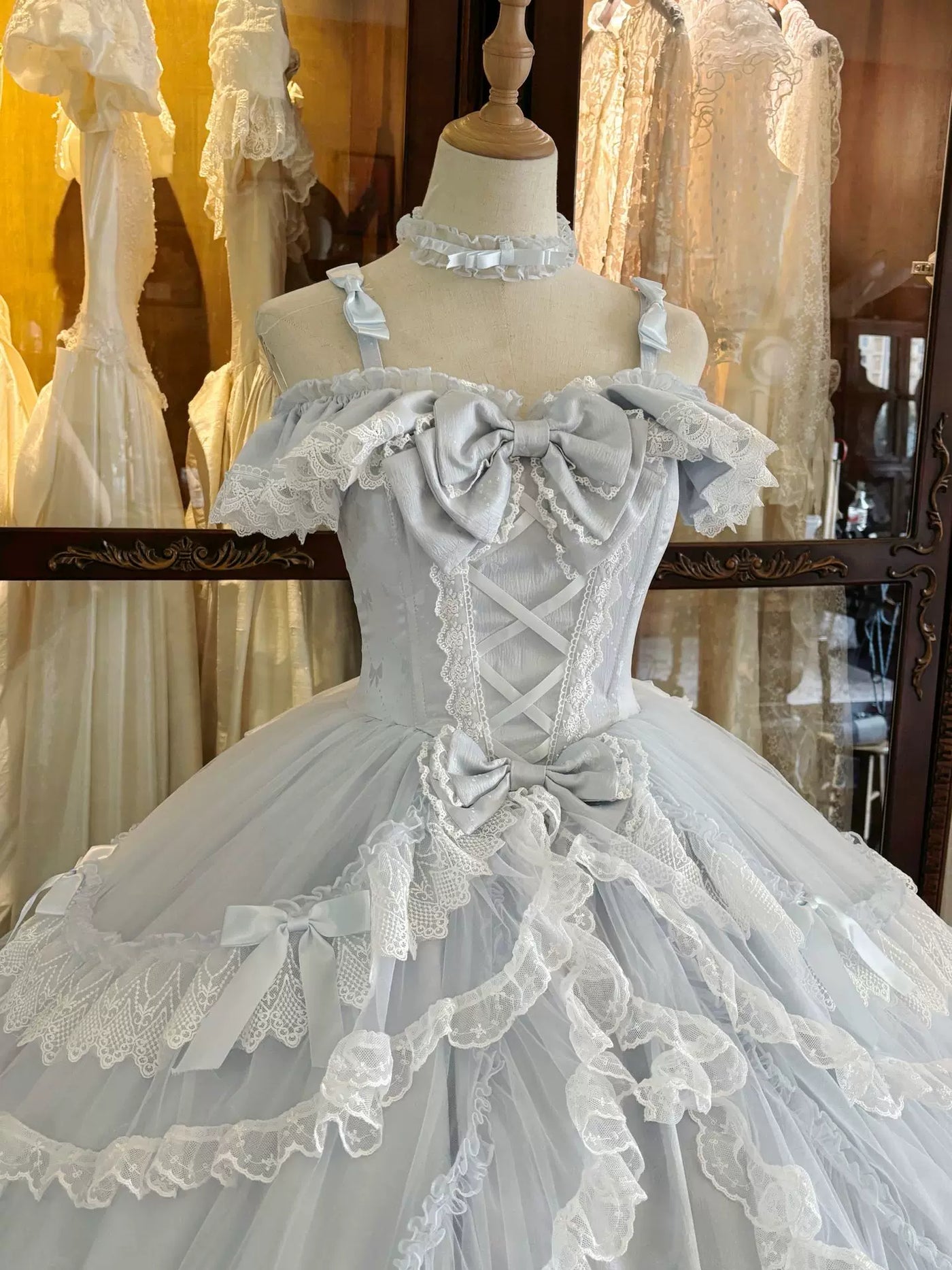 Creamy - Blue Princess - Pale Blue Lolita Dress with Layered Lace and Bow
