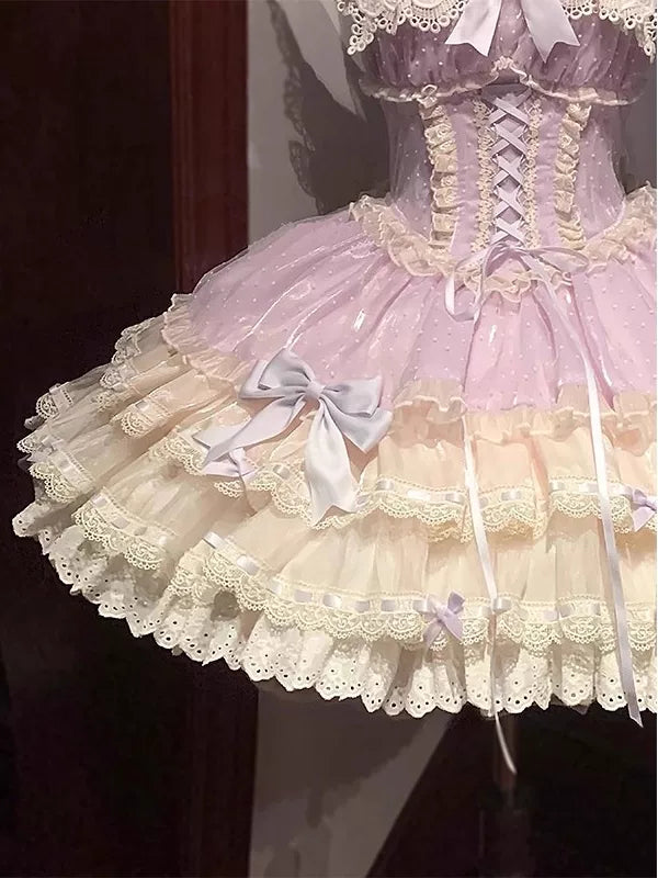 Creamy - Ballet Cake - Purple JSK Dress with Lace-Trimmed Ruffled Straps