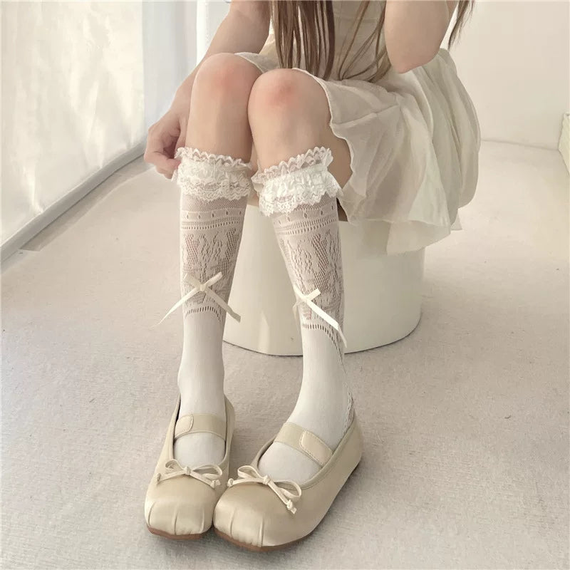 Fantasy Doll - Ballet Lace - Openwork Lace Mid-Calf Socks