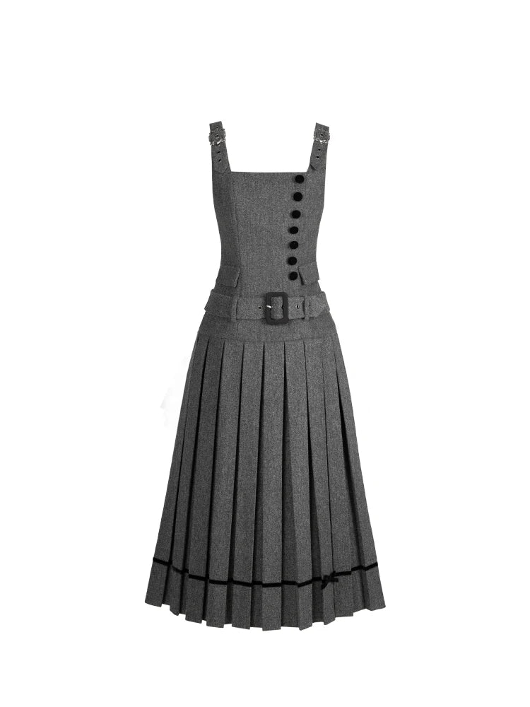 With PUJI - Grey - Classic Lolita Outfit Set, Adjustable Straps detail view 5
