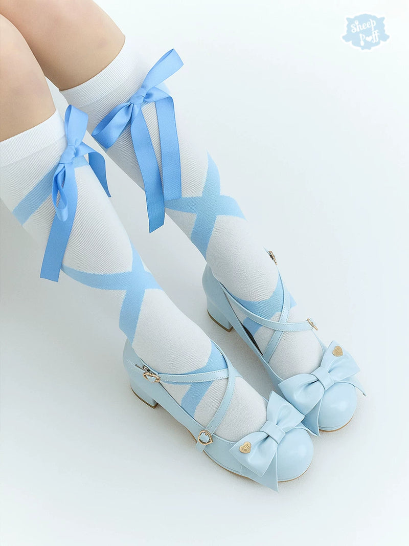 Sheep Puff Miss Fondant mid heel Lolita shoes featuring cute sheep puff design and pastel-colored details.