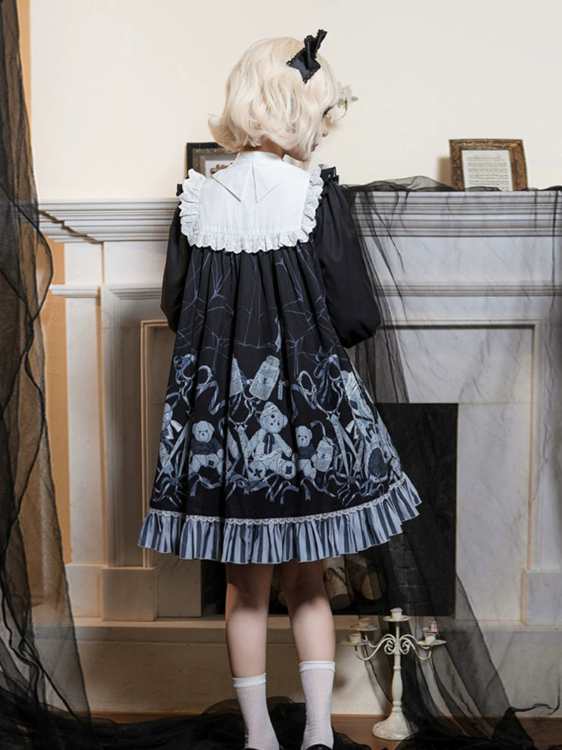 Yueele - Black Ribbon - Plus-Size Sweet Lolita OP Dress - detail view 5