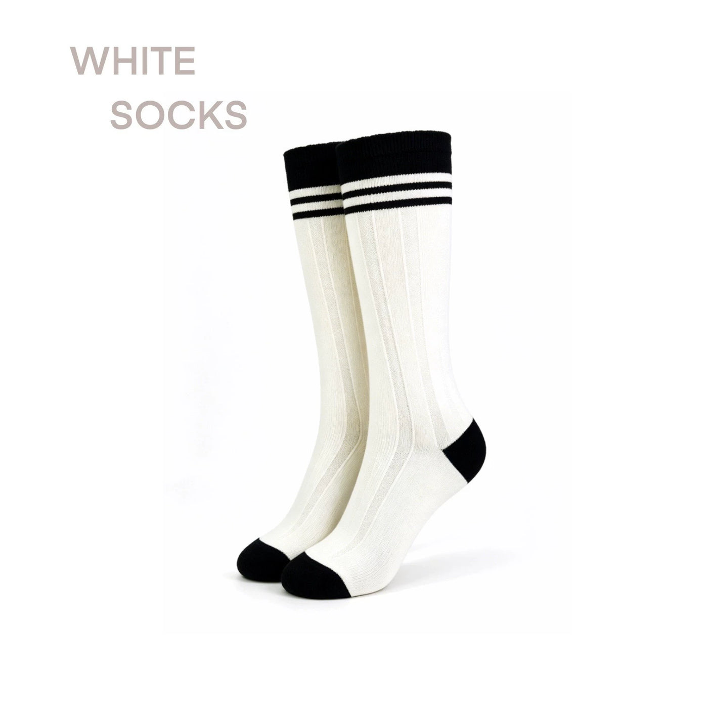 White Socks - Collegiate Stripe - Mid-Calf Socks with a Bow or Three-Stripe Cuff