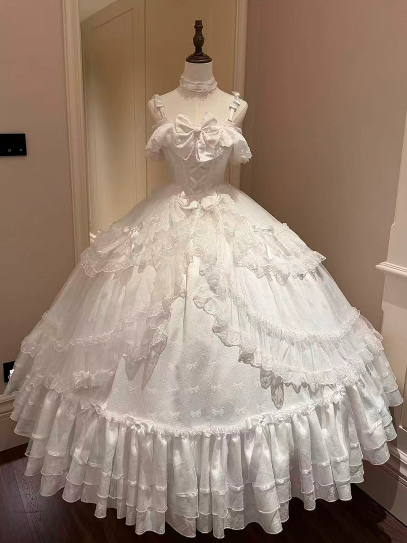 Emoji Dream Lolita ballgown back view showing corset lacing detail