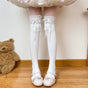 Over-the-knee socks, white socks, white ribbon / One Size