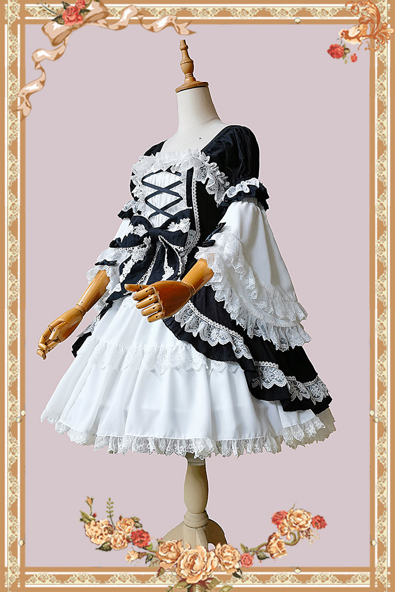 Infanta - Doll-like Old-School Lolita OP Dress - Patchwork Sleeve OP Dress