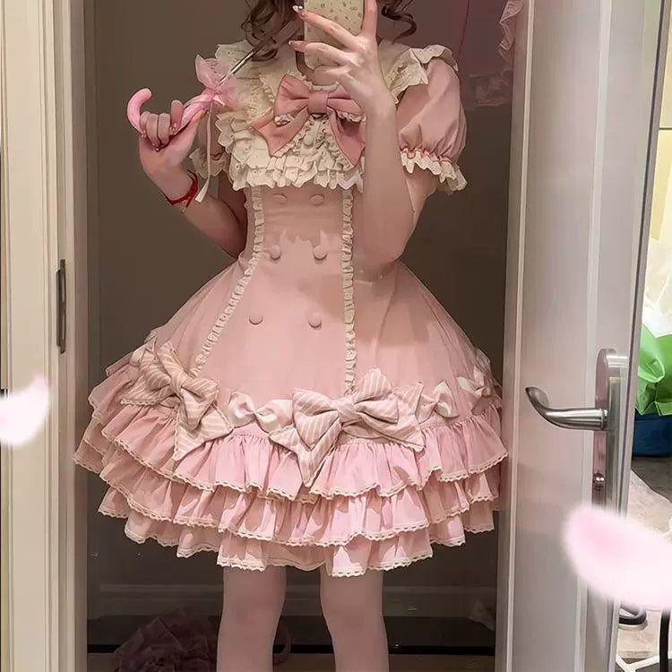 Sweetheart Dream Machine - Princess Cake - Short-sleeve OP dress with layered ruffles and bows