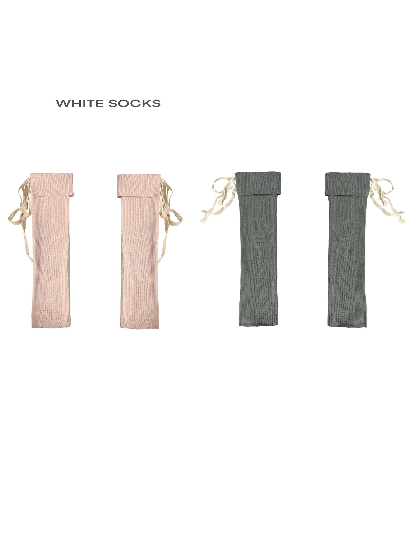 White Socks - Ballet Ribbon - Rib-Knit Calf Socks with Folded Cuffs and Ribbon Ties