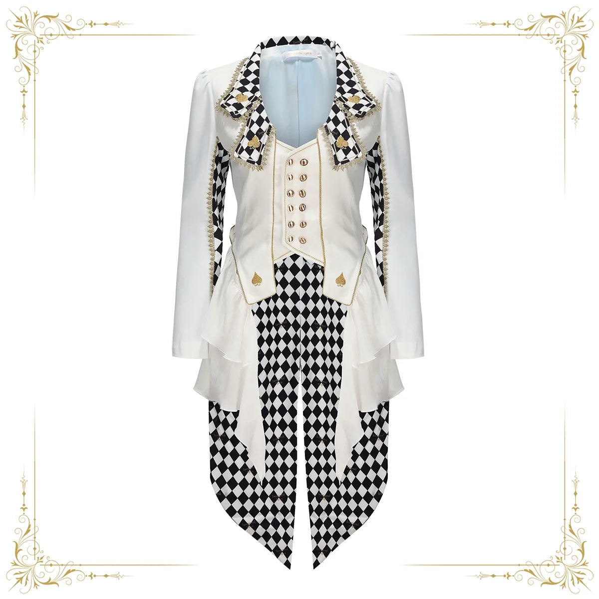 Immortal Thorn - Lost Alice - Ouji Lolita tailcoat with checkered panels and split tail