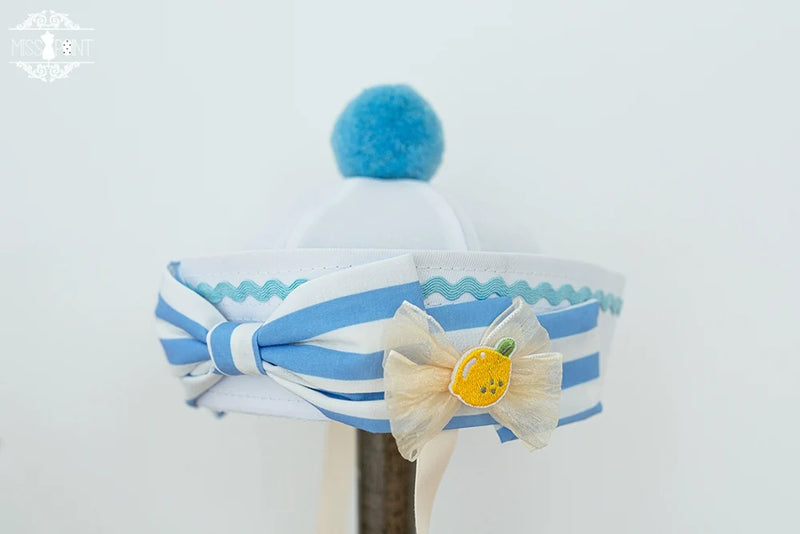 Daisy Lemon - Kawaii Lolita Lemon and Flowers Accessory blue navy cap