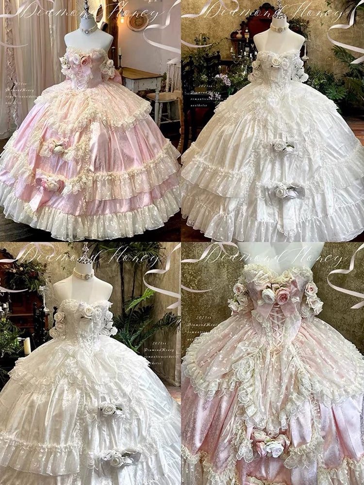 Flora Muse pink Lolita ball gown with optional matching skirt support for added volume
