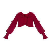 With PUJI - Pine Cone - Lolita Cardigan, Knit Texture - Red knitted cardigan in stock / S