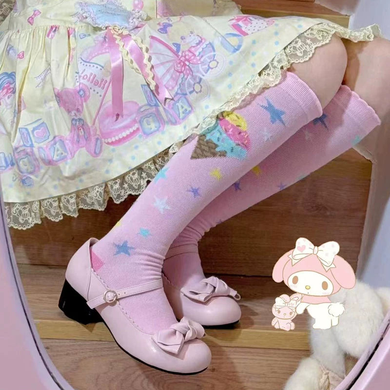 Milky Star Qiaoqiao - Ice Cream Stars - Calf Socks with Ice-Cream Motifs