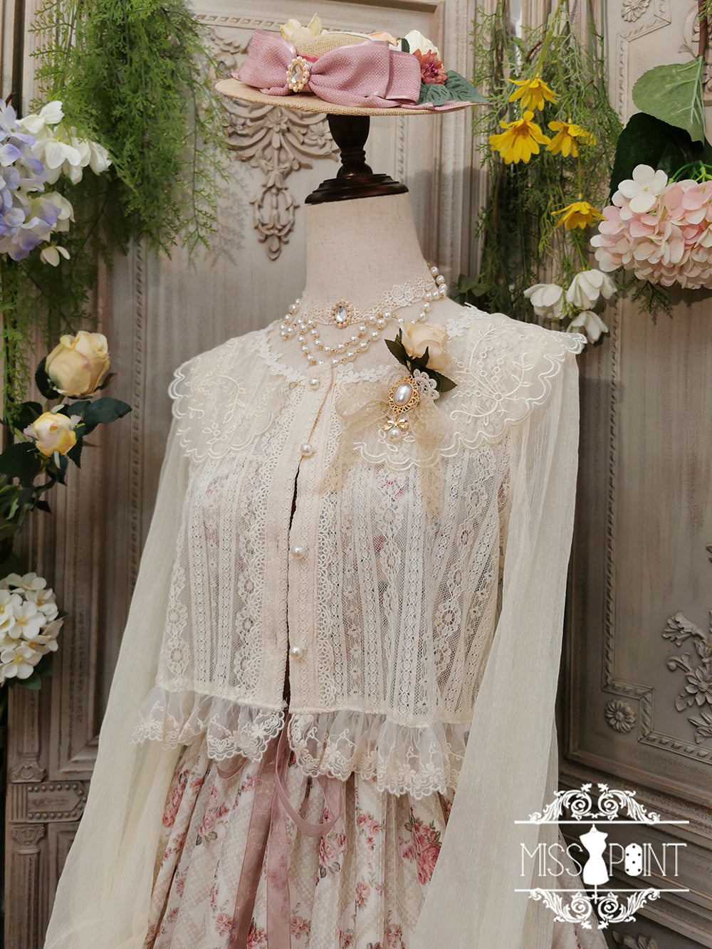 Woody Rose - Elegant Retro Lolita Blouse S ivory long sleeve