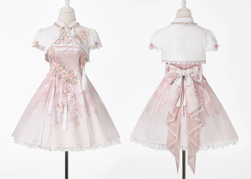 Sweet Promise - New Chinese-Style Blossom - Pink princess dress with floral embroidery and lace-trimmed top