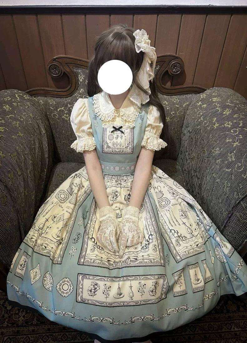 GZYRZ - Porcelain Heart Dream - Lolita Fashion with a Pencil-Style Illustration Print