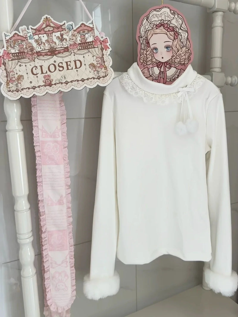 Cat Upon Cat - Little Pom-Pom - Long-Sleeve Inner Top with Lace Collar - product detail