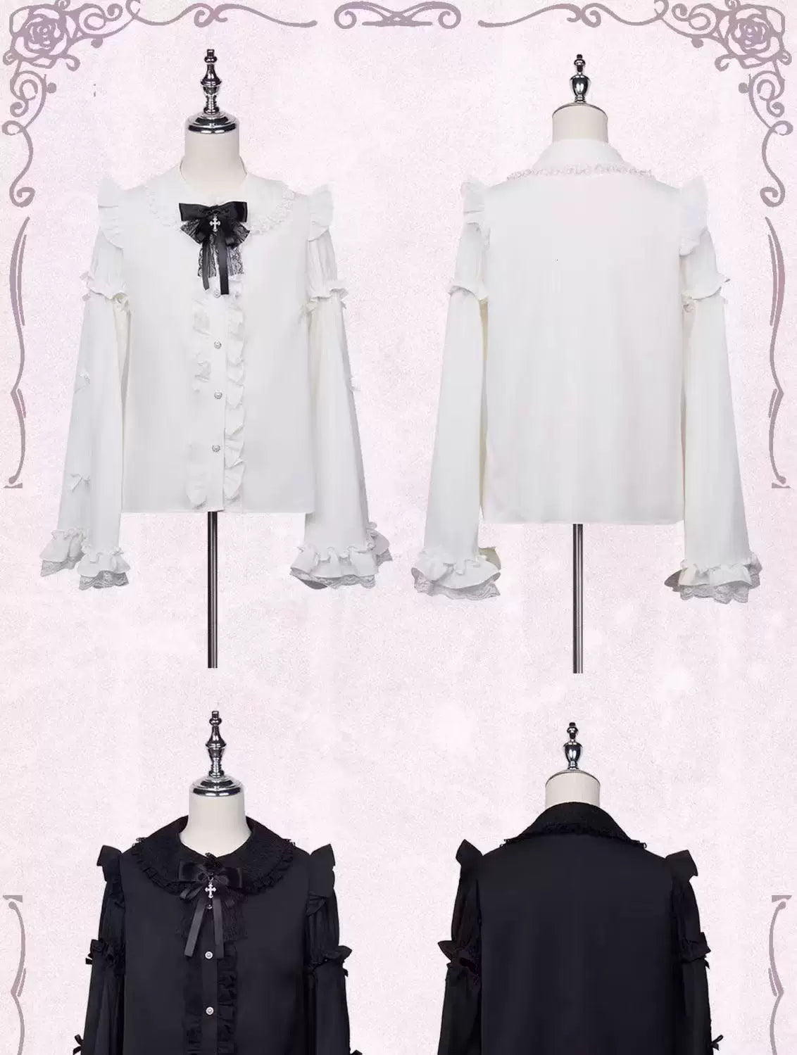 Sweetheart Dream Machine - Hime Sleeve - Long-sleeve blouse with lace-trimmed hime sleeves