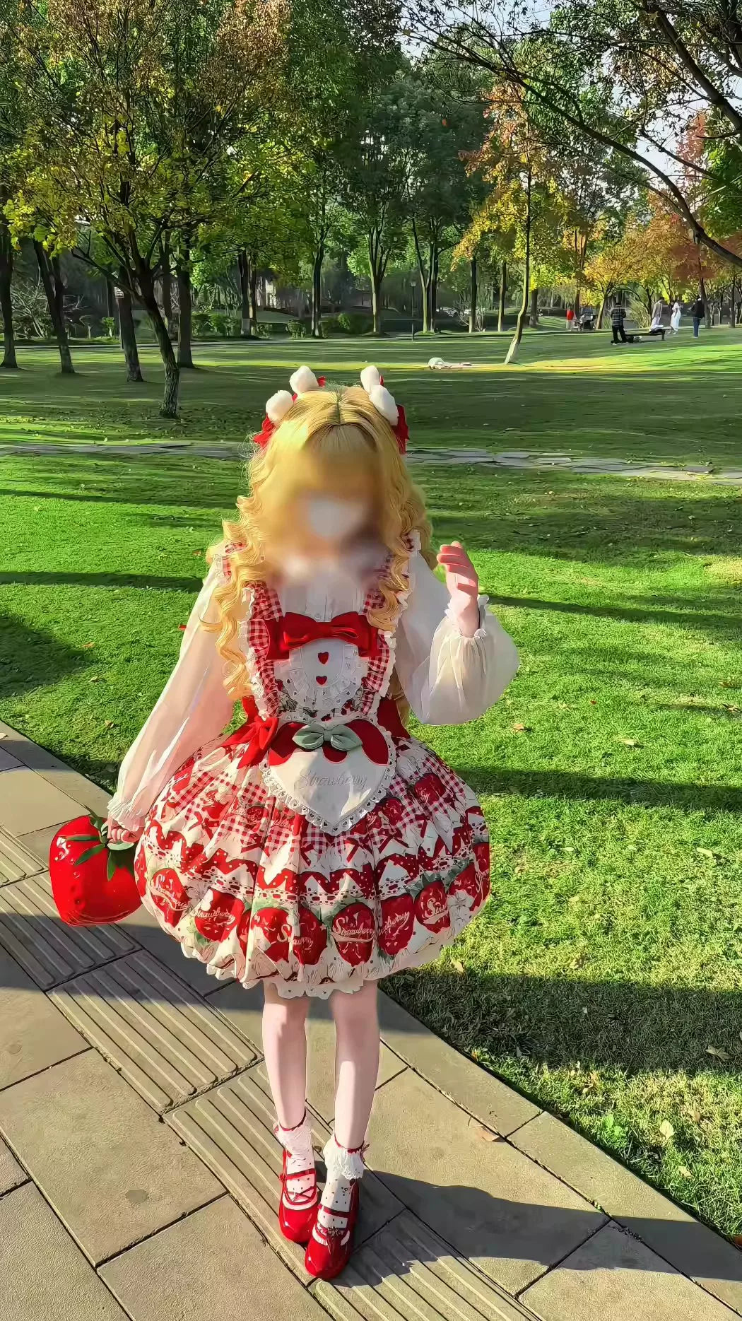 Bubble Bear - Strawberry Bud - Strawberry-Print JSK with Bow Trim