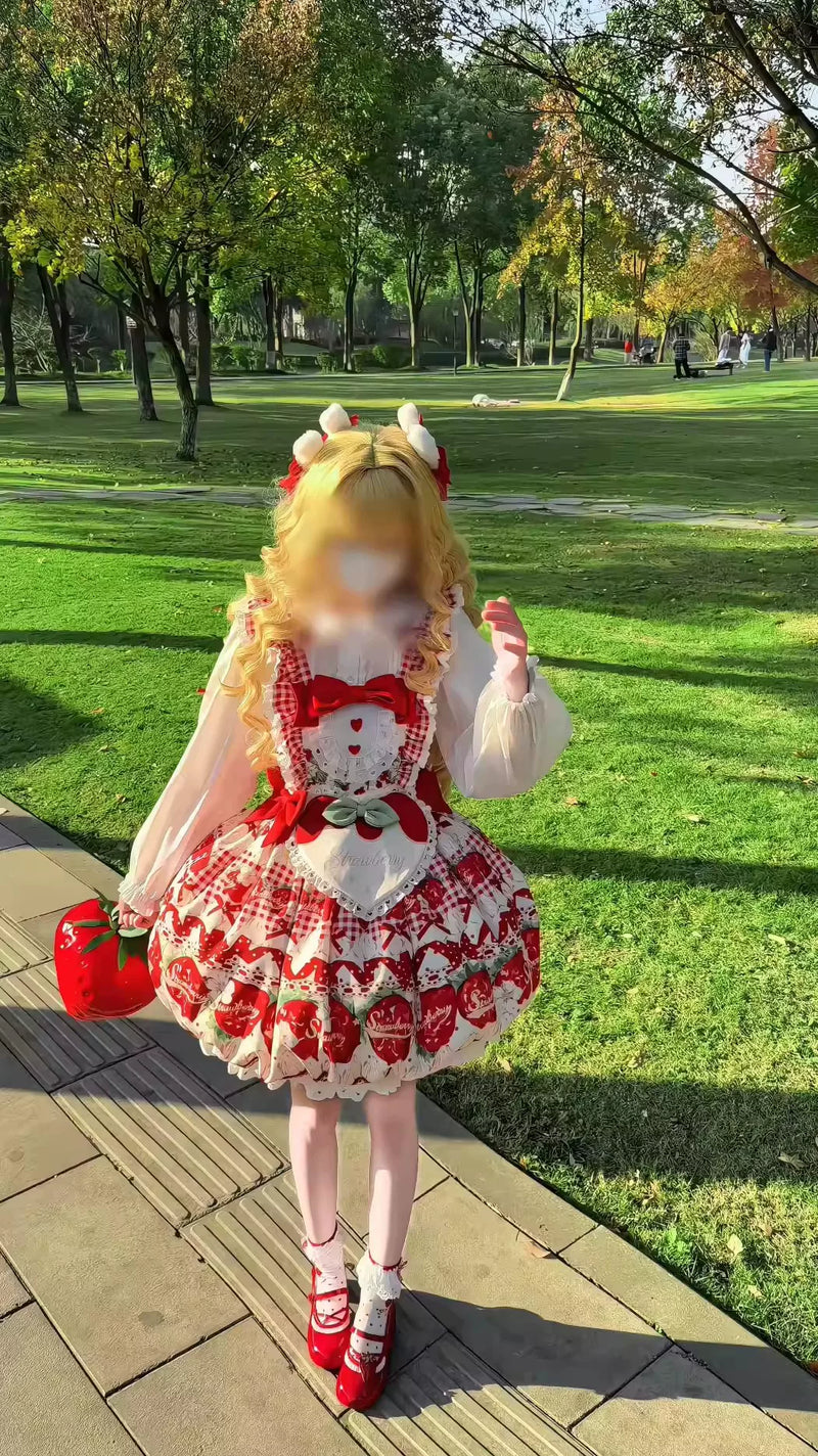 Bubble Bear - Strawberry Bud - Strawberry-Print JSK with Bow Trim