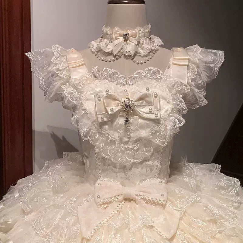 Hanguliang - Feather Ballad - Bridal Sweet JSK Dress with Layered Lace Ruffles - option image