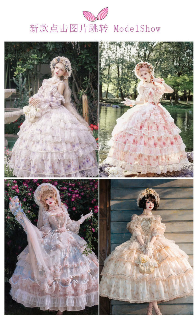 Cat Fairy - Rose Letter - Scattered floral chiffon JSK dress