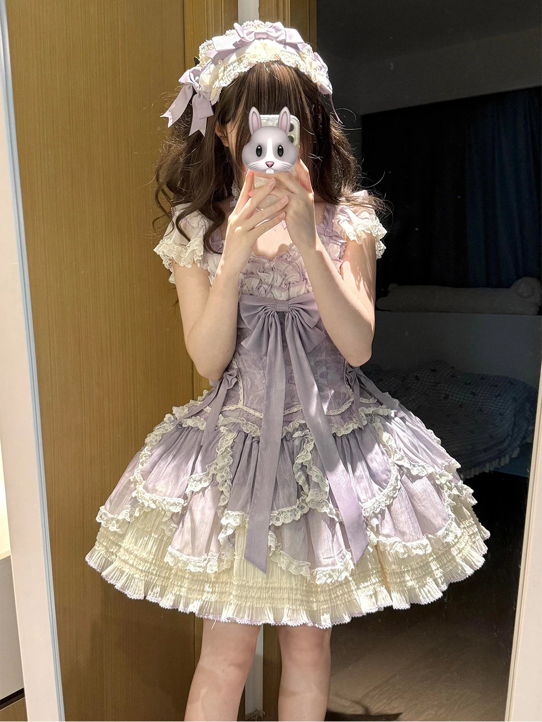 Creamy - Doll Ballet - Purple Lolita dress with layered lace and a large front bow