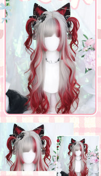 Dalao Home - Yanjin - Grey-to-Red Gradient Long Curly Wig - Yanjin grey-to-red gradient