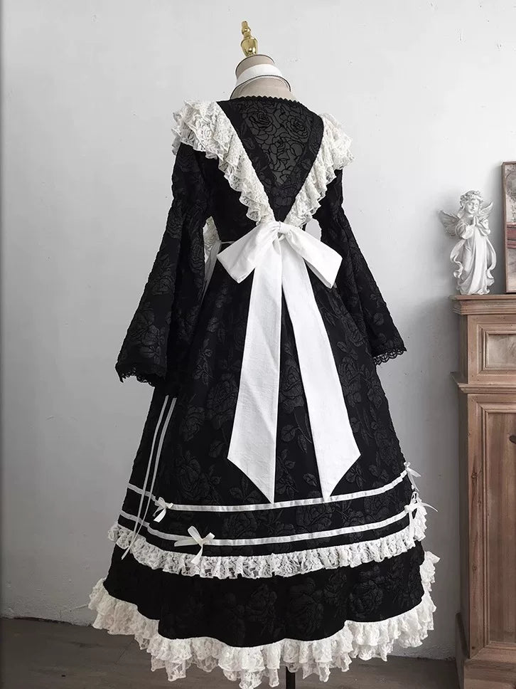 Baozi Pig - Rose Choir - Gothic Lolita OP Dress with Rose Embroidery