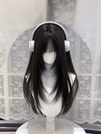 Kunkun Fish - Doll - layered long straight full wig - Black Tea + wig cap (approximately 70 cm length)