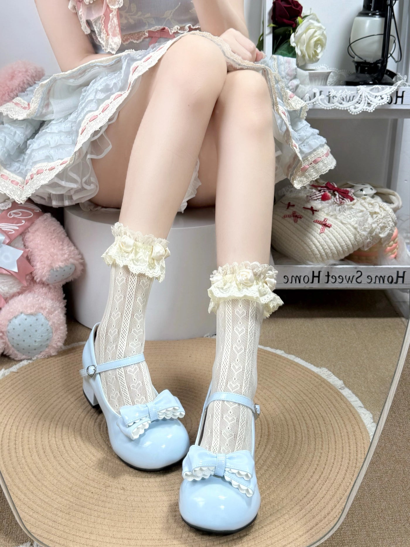 Fantasy Doll - Rose Cutout - Mid-Calf Socks with Openwork Panels