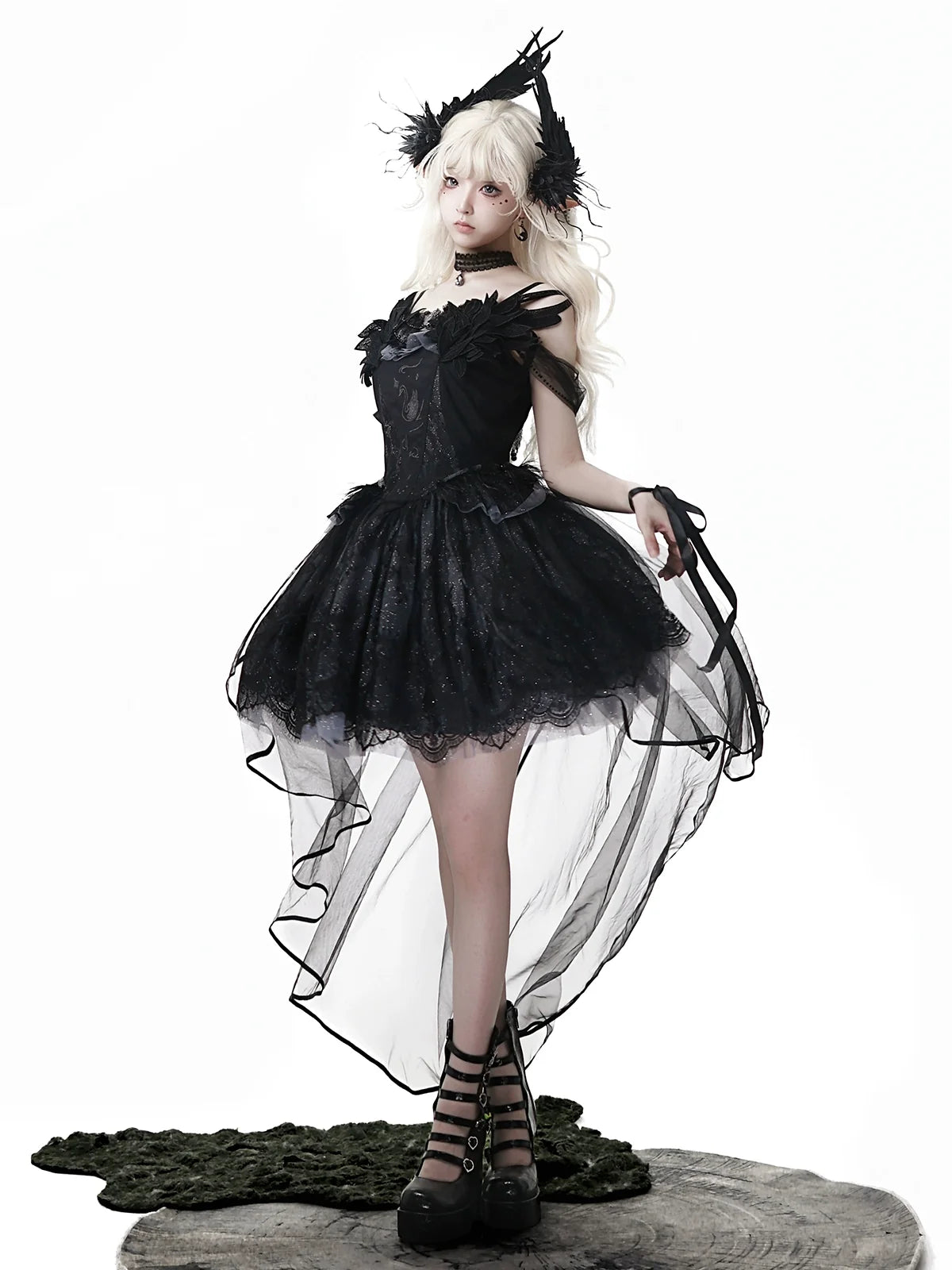 Your Princess - Star Swan Dream - Black Gothic Lolita JSK Dress, Swan Embroidery