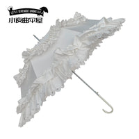 Little Serenade Umbrella - Spring Letter Birdcage Lace Lolita Parasol - White - standard short leather handle / 21 inches